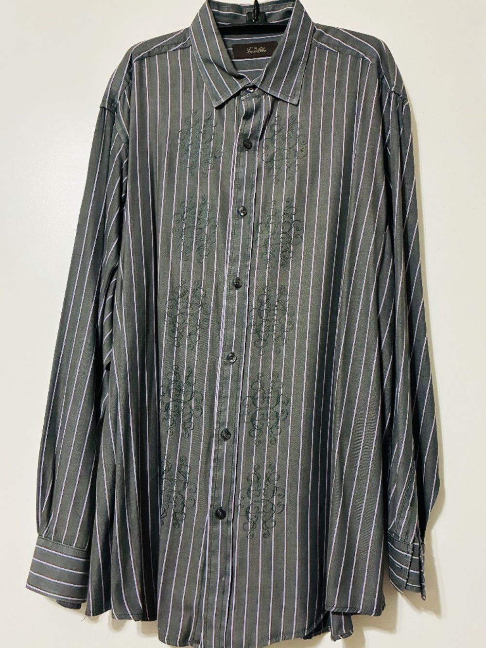 TASSO ELBA MENS L/SLEEVE BUTTONED CASUAL SHIRT GREY/LAVENDER STRIPED SZ XL